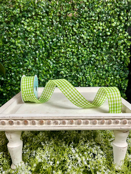 1.5 Inch By 10 Yard Apple Green And White Gingham Check Ribbon
