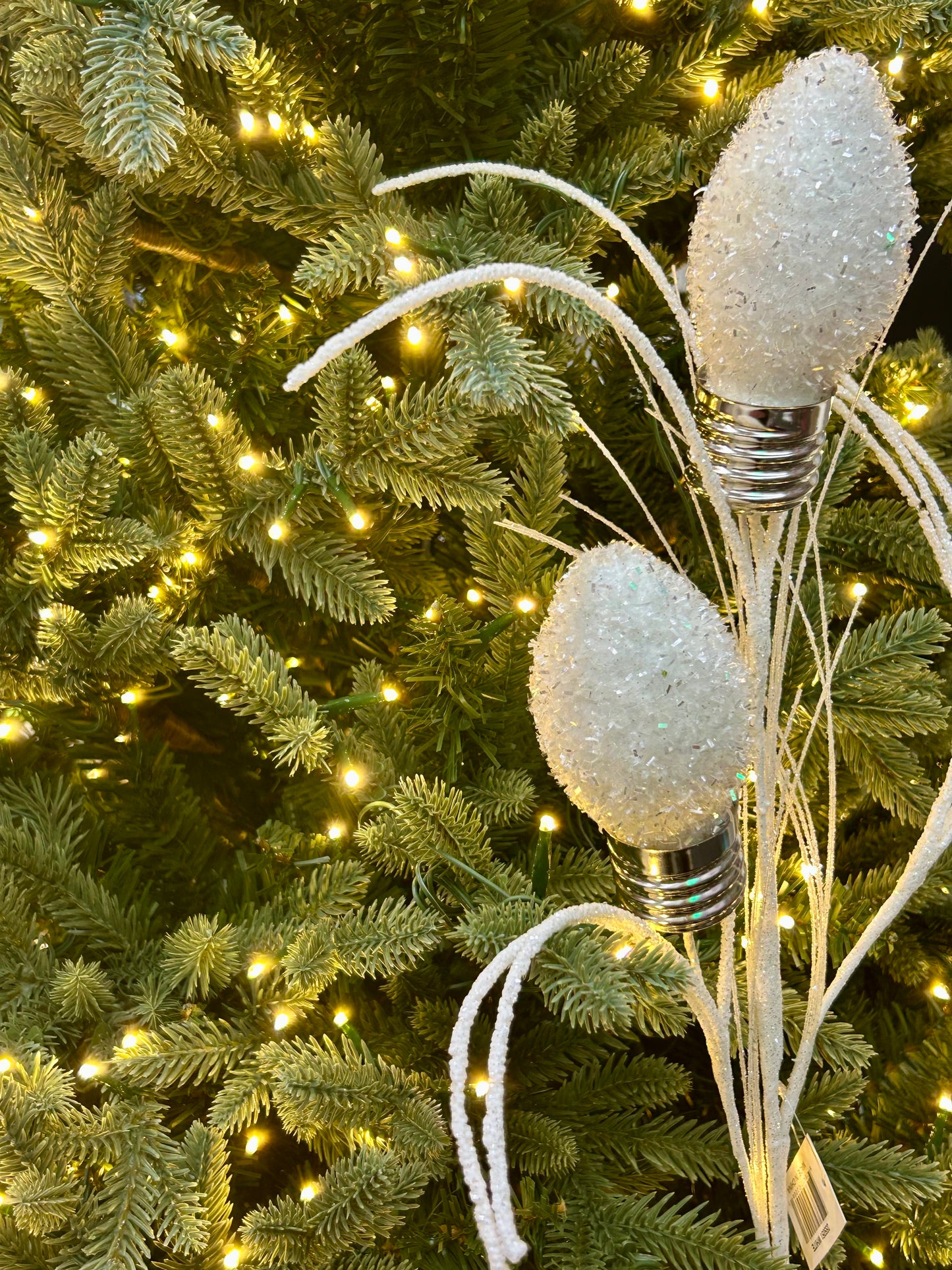 28 Inch White Tinsel Bulb Spray