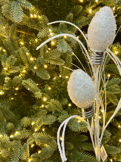 28 Inch White Tinsel Bulb Spray