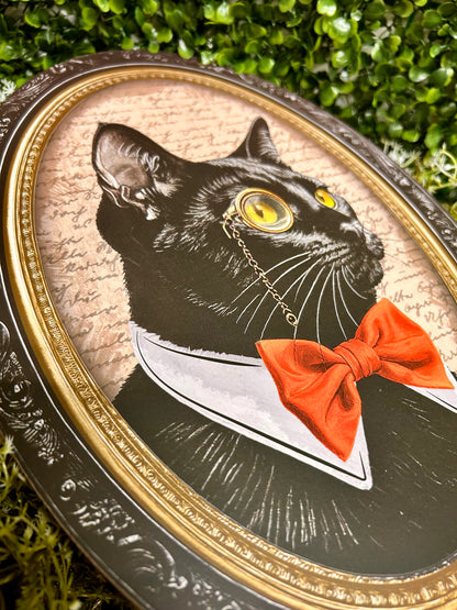 13 Inch By 9 Inch Black Cream And Orange Black Cat Portrait Wood Sign