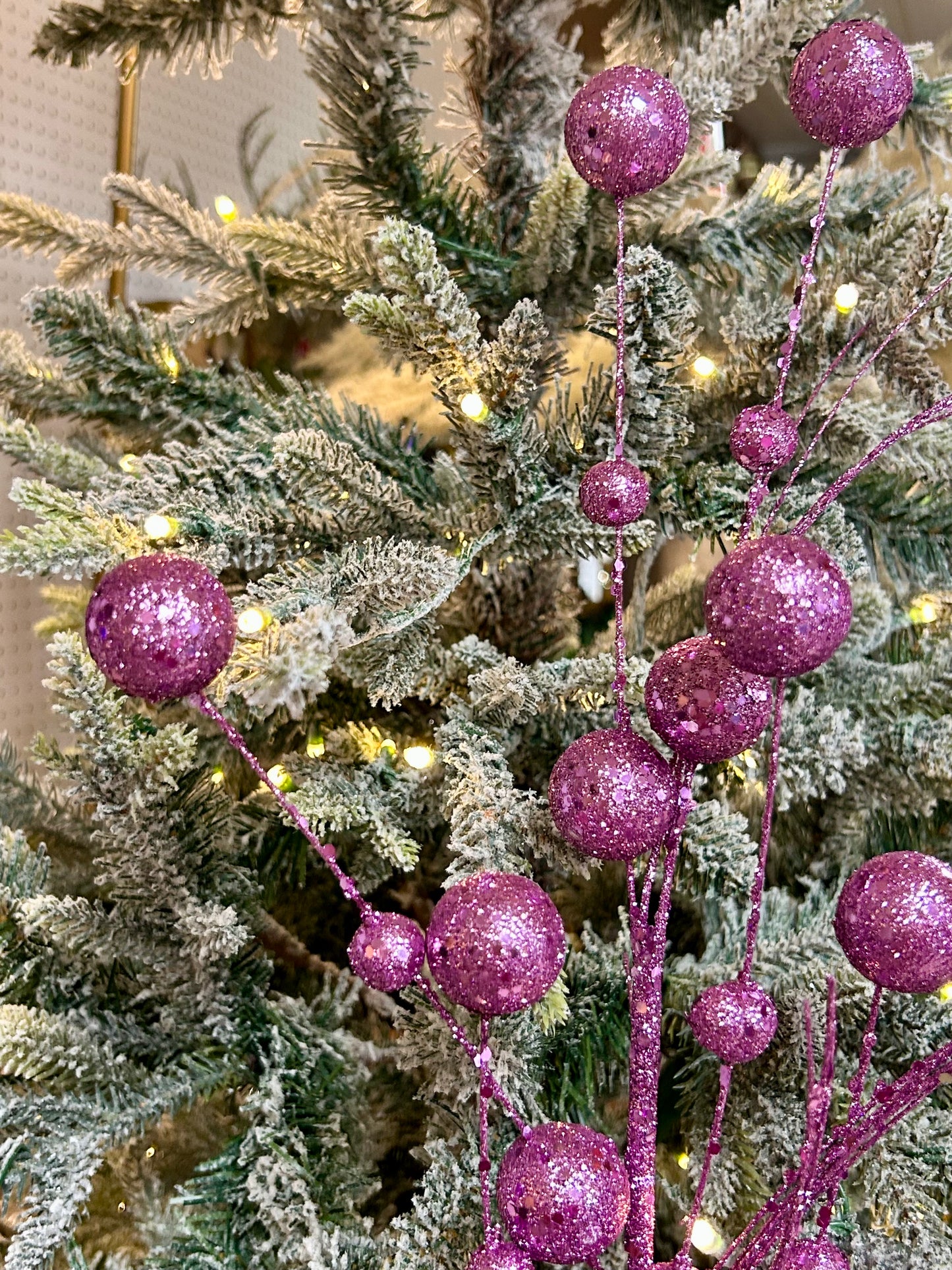 27 Inch Purple Mixed Size Glittered Ball Spray