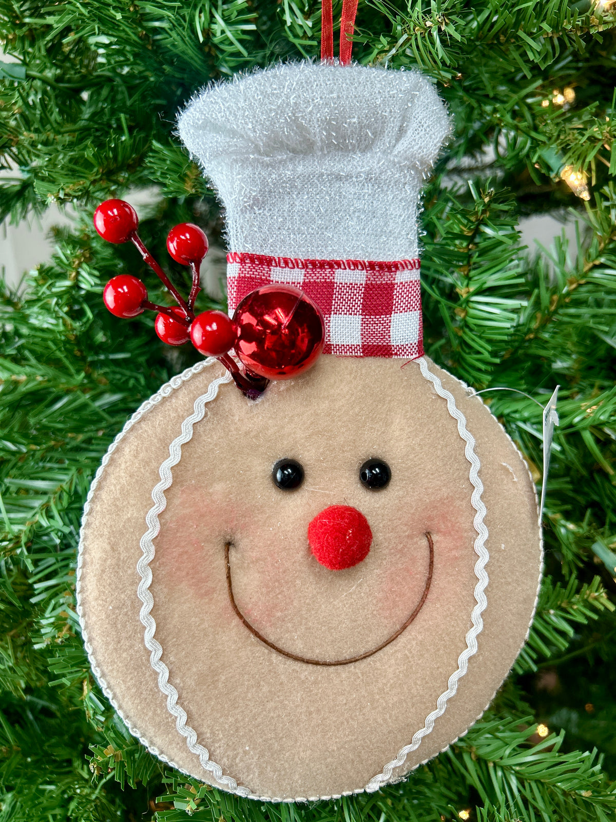 9 Inch Holiday Handcrafted Hanging Gingerbread Man Head