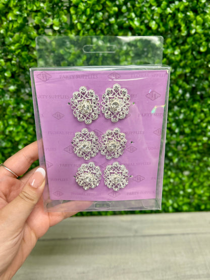 1.5 Inch Silver Rhinestone Oval Pins Six Pack