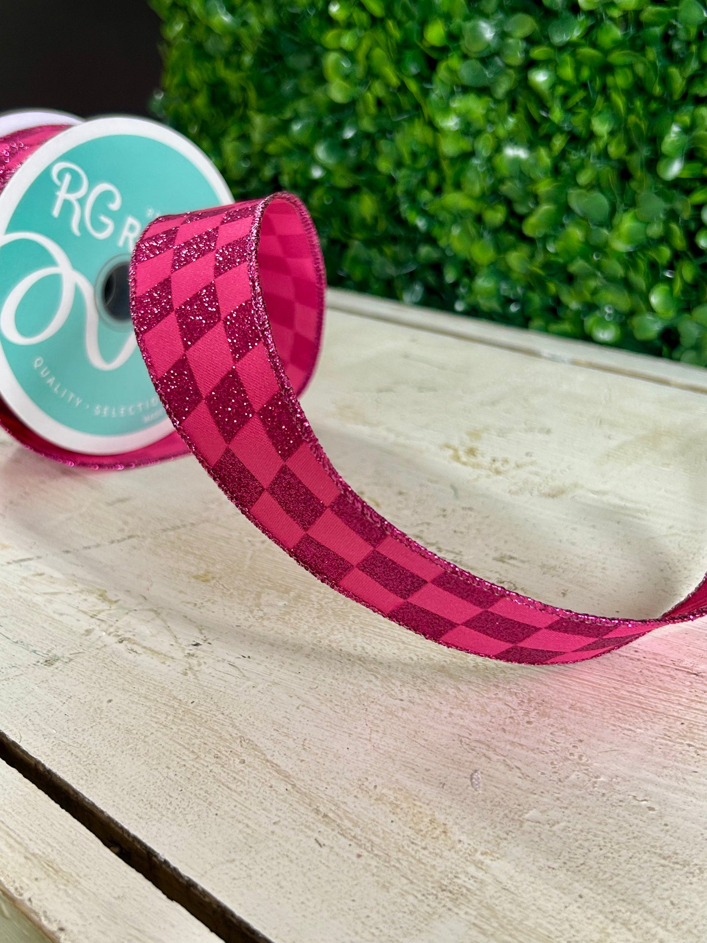 1.5 Inch By 10 Yard Hot Pink Glitter Check Ribbon