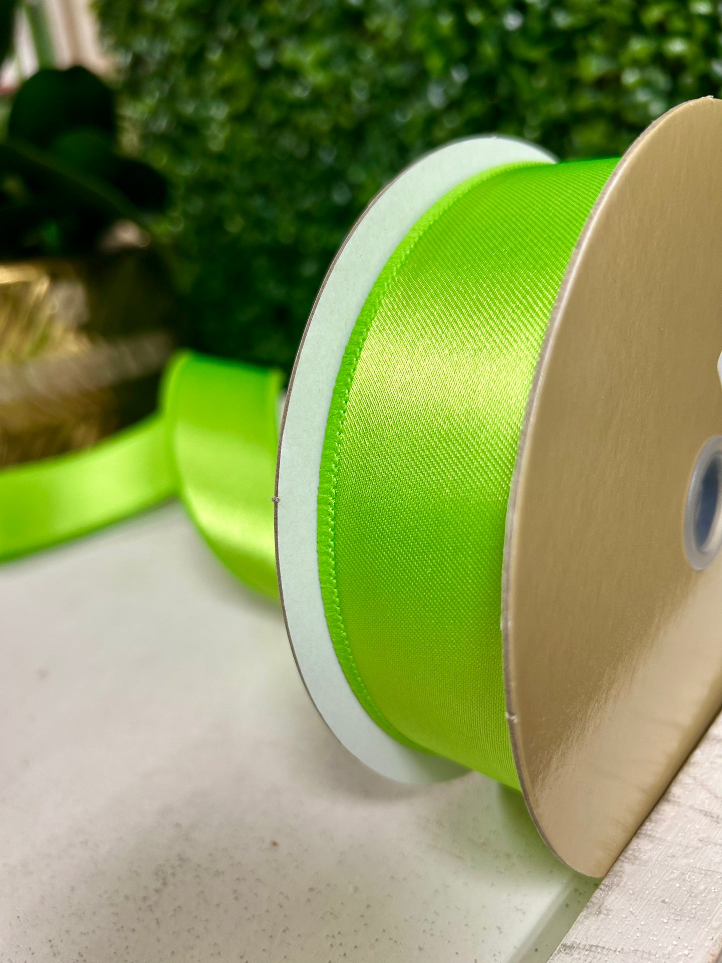 1.5 Inch By 10 Yard Apple Green Satin Fused Ribbon