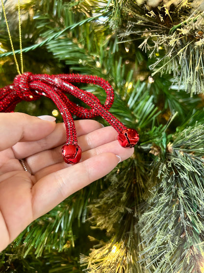 5.5 Inch Red Sparkle Bow With Bells Ornament