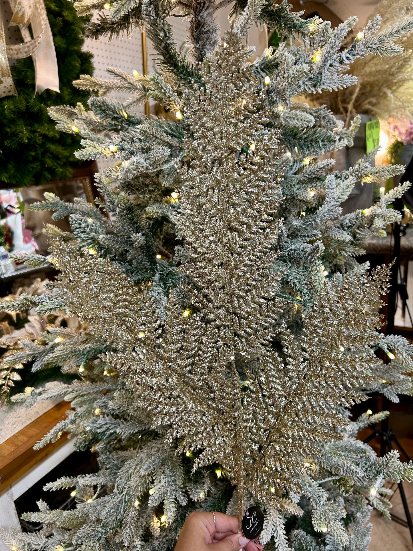 32 Inch Champagne Shimmery Glitter Fern Spray