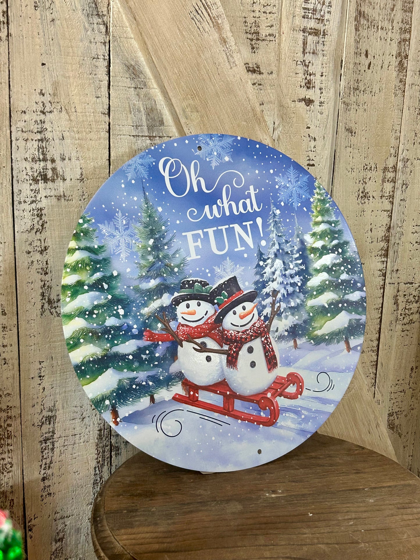 12 Inch Oh What Fun! Snowman Metal Sign