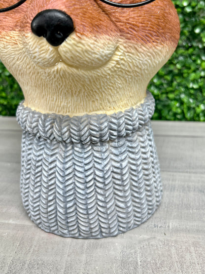 12 Inch Fox With Glasses Ceramic Tabletop Planter Or Vase