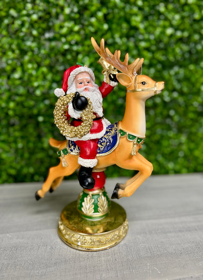 11 Inch Resin Holiday Santa Riding On Deer And Horse Two Styles
