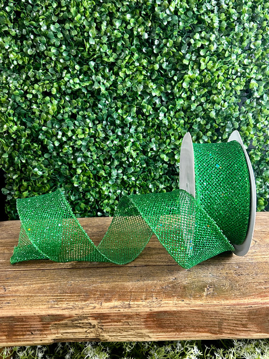 2.5 Inch By 10 Yard Emerald Grand Net Glitter Ribbon