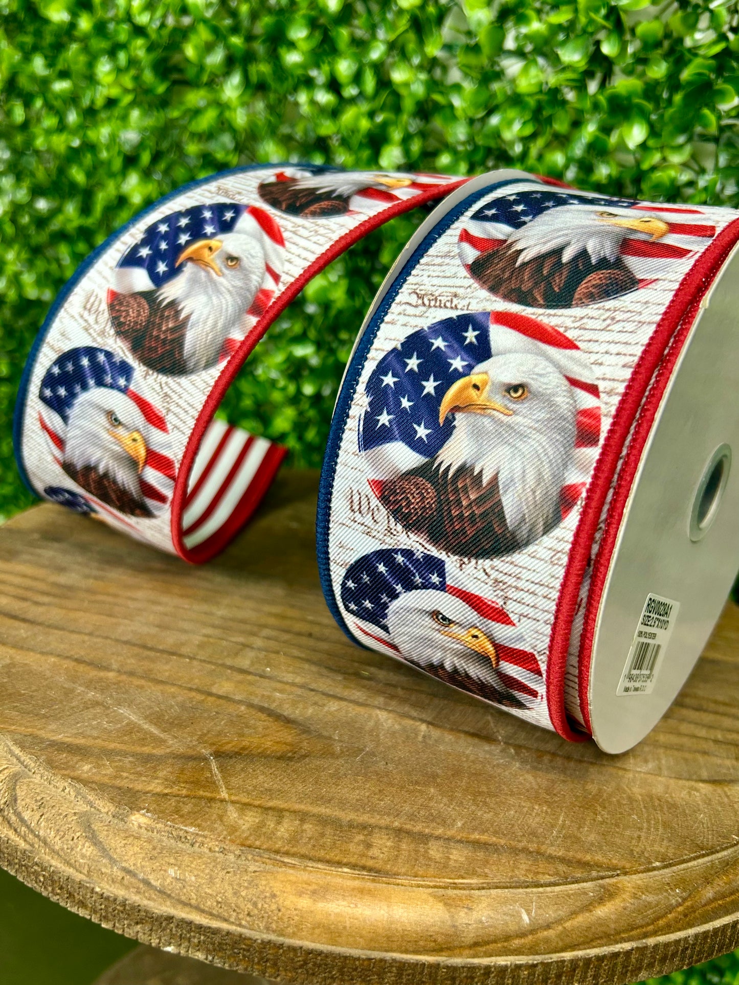 2.5 Inch By 10 Yard Double Layer Bald Eagle And Flag Ribbon