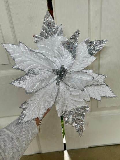 18 Inch White Velvet Poinsettia Stem