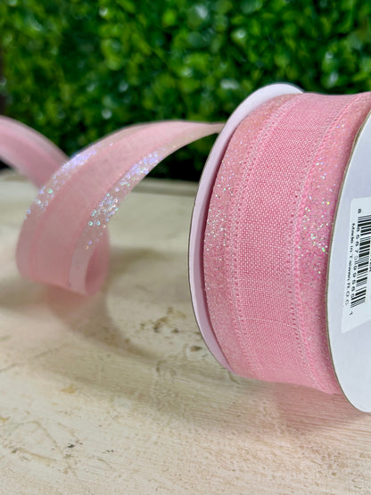 1.5 Inch By 10 Yard Light Pink Iridescent Royal Burlap Glitter Ribbon