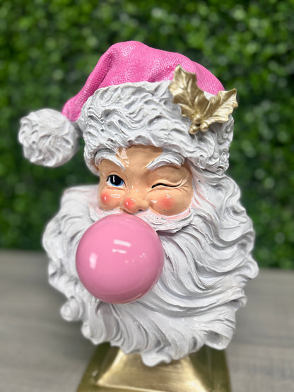 12.5 Inch Pink And White Resin Santa With Bubble Gum