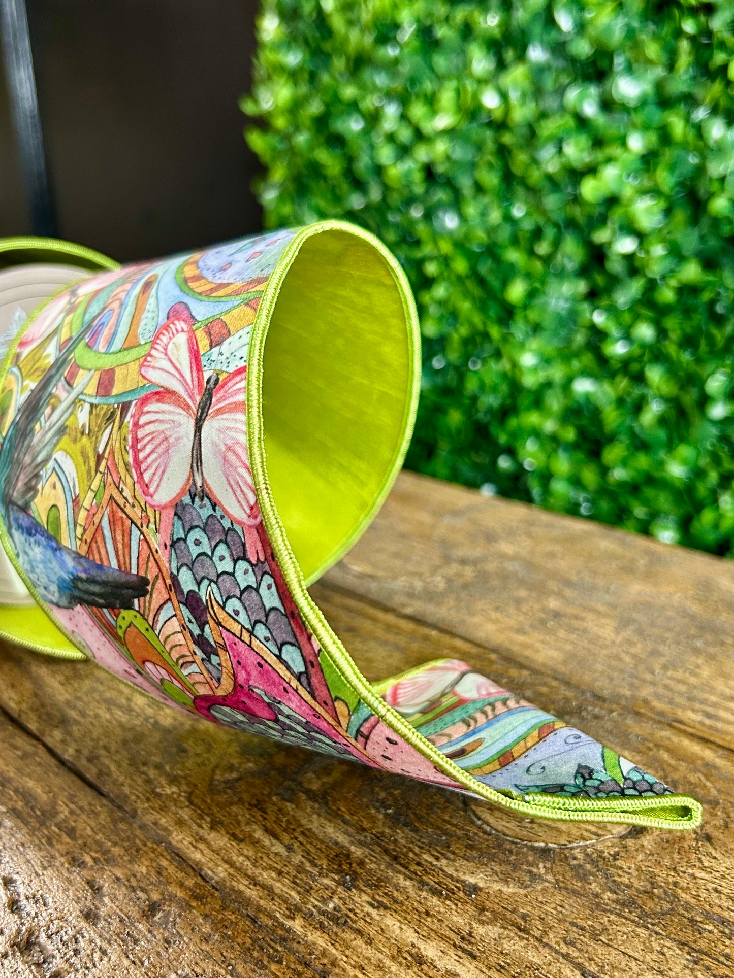 D. Stevens 4 Inch By 10 Yard Pink Aqua And Blue Spring Floral Butterfly And Bird With Lime Backing Ribbon