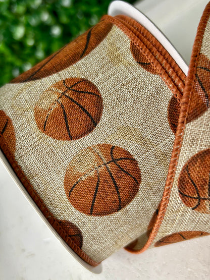 2.5 Inch By 10 Yard Vintage Basketball Ribbon