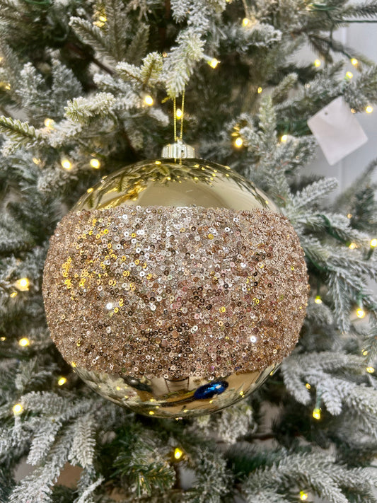 8 Inch Champagne Sequin Ball Ornament