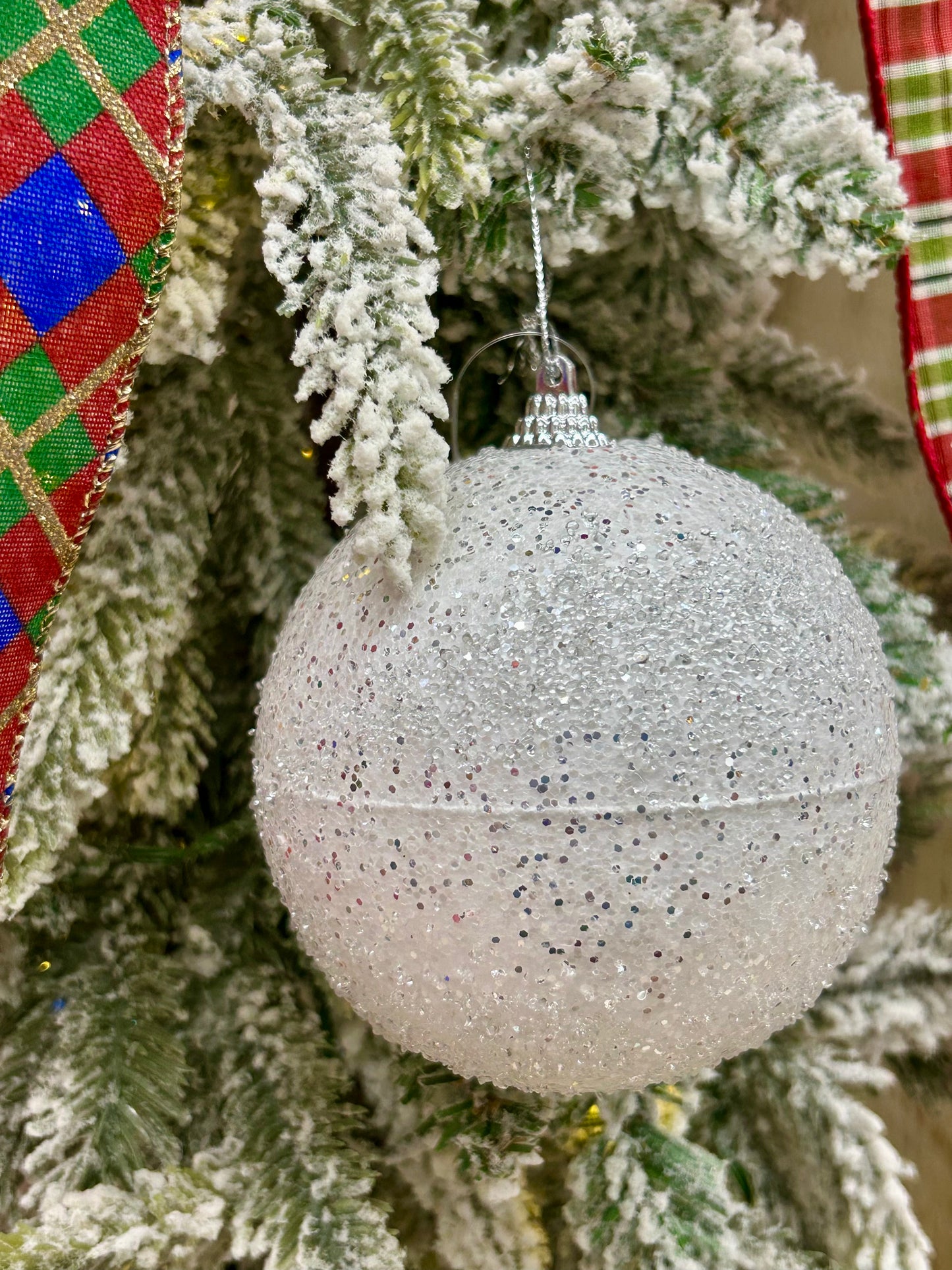 4 Inch White Sequin Ball Ornament