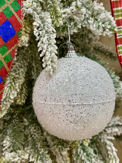 4 Inch White Sequin Ball Ornament