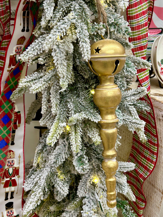 13 Inch Metal Red Green And Gold Bell Top Ornament Three Styles