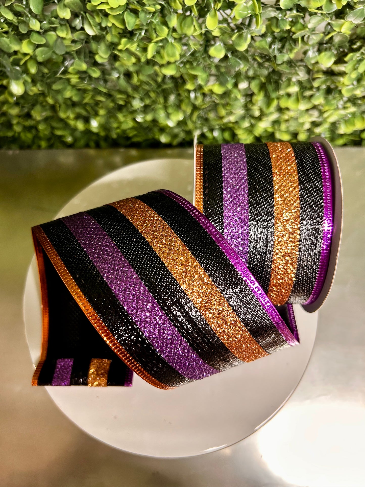 2.5 Inch By 10 Yard Purple And Copper Glitter Stripes Ribbon