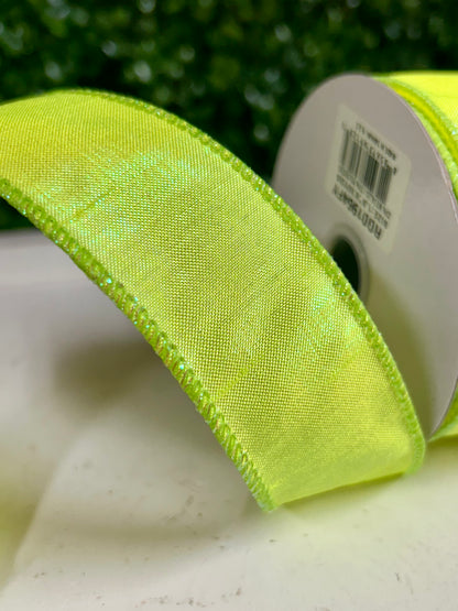 1.5 Inch By 10 Yard Iridescent Yellow Chartreuse Dupioni Ribbon