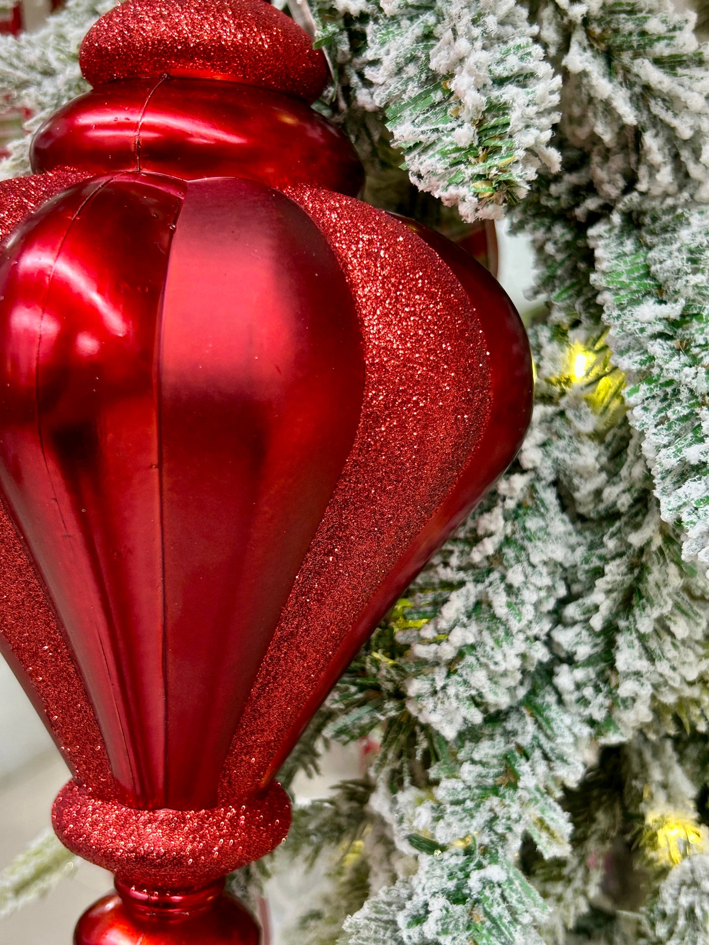 10 Inch Shiny Matte Red Glitter Finial Ornament