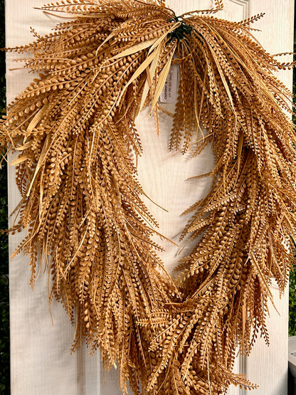 34 Inch Oval Beige Mixed Blade Bead Grass Wreath
