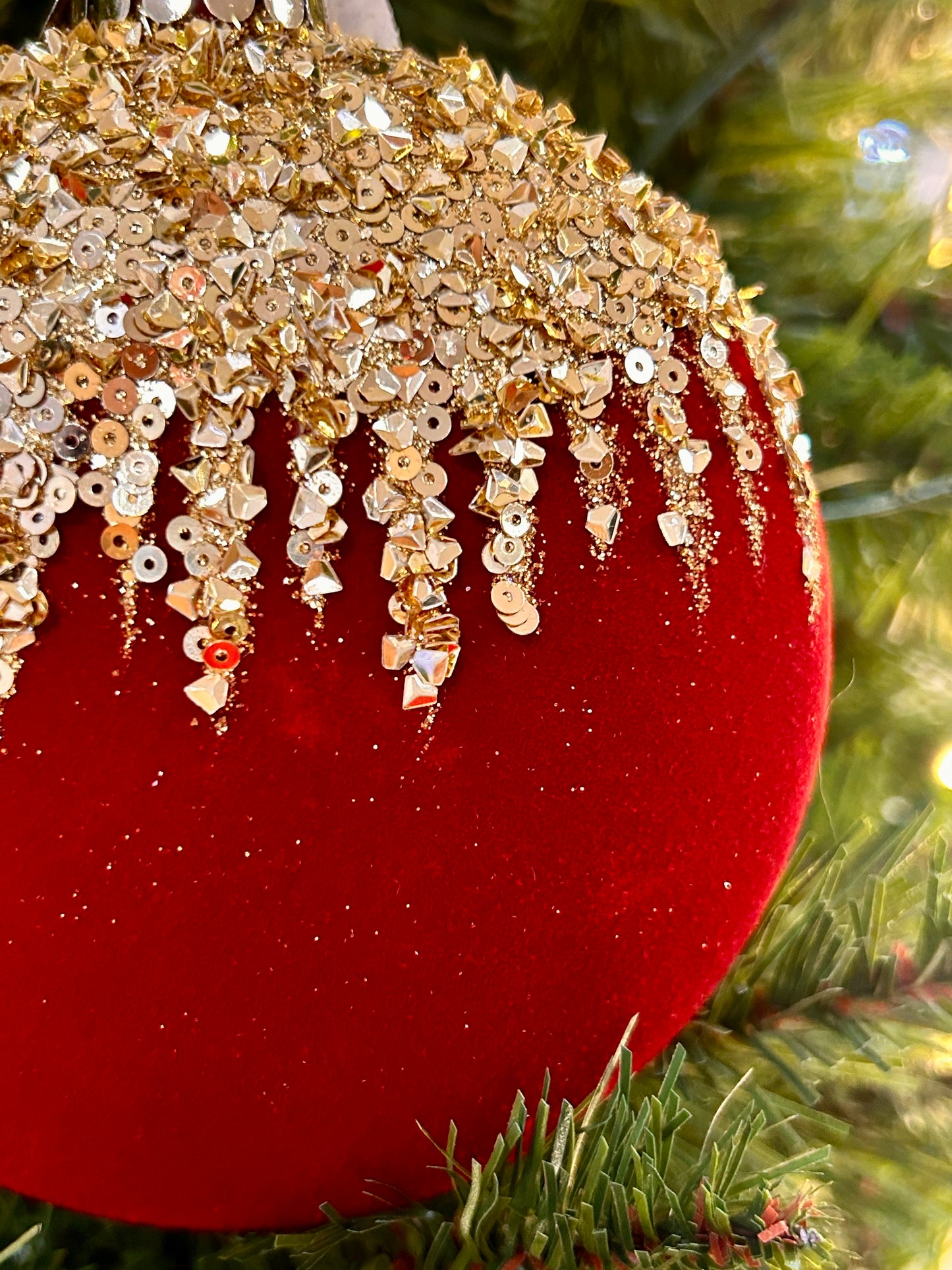 4.75 Inch Burgundy And Gold Flocked Sequin 2D Ball Ornament