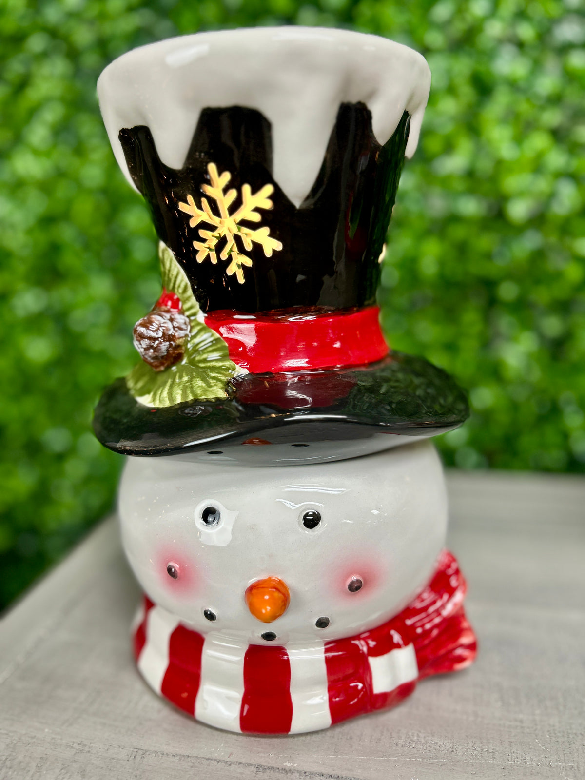 9.84 Inch Lighted Dolomite Christmas Snowman Cookie Jar Two Styles