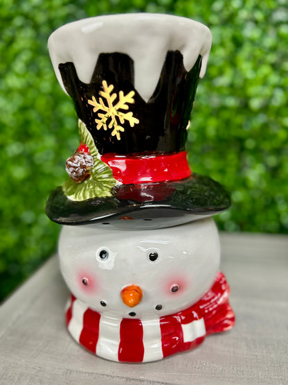 9.84 Inch Lighted Dolomite Christmas Snowman Cookie Jar Two Styles