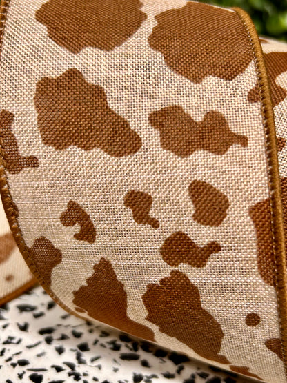 2.5 Inch By 10 Yard Natural And Brown On Royal Ribbon