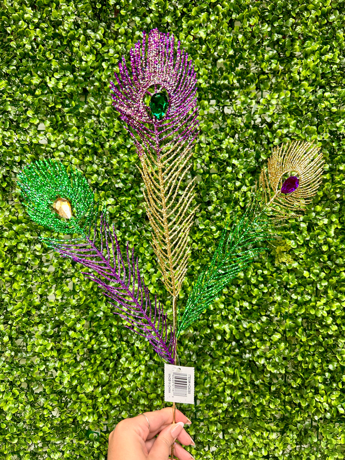 29 Inch Mardi Gras Peacock Diamond Spray