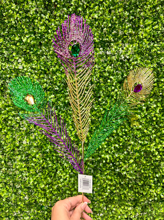 29 Inch Mardi Gras Peacock Diamond Spray