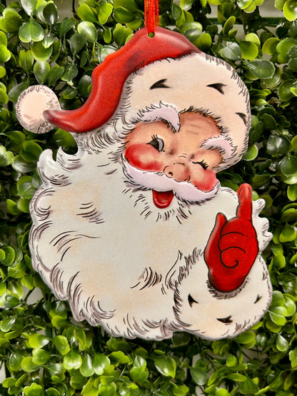 6.10 Inch Metal Embossed Holiday Santa Design Ornament Three Assorted