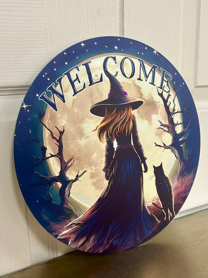 12 Inch Welcome Witch And Moon Metal Sign