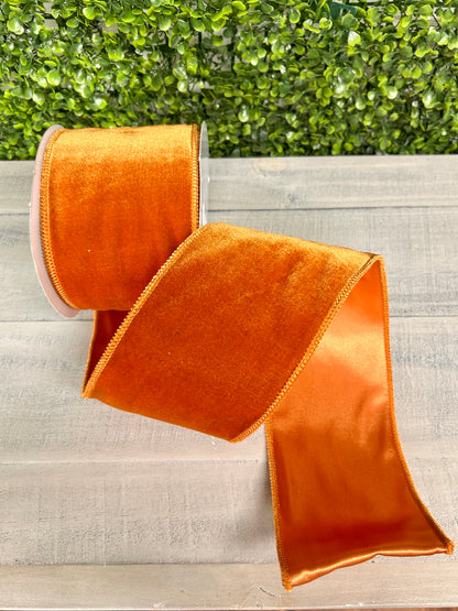 4 Inch By 10 Yard Burnt Sienna Deluxe Velvet With Satin Backing Ribbon