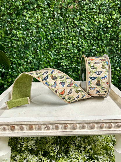 2.5 Inch By 10 Yard Vintage Butterfly Ribbon