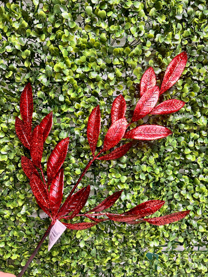 26 Inch Burgundy Metallic Bay Leaf Spray