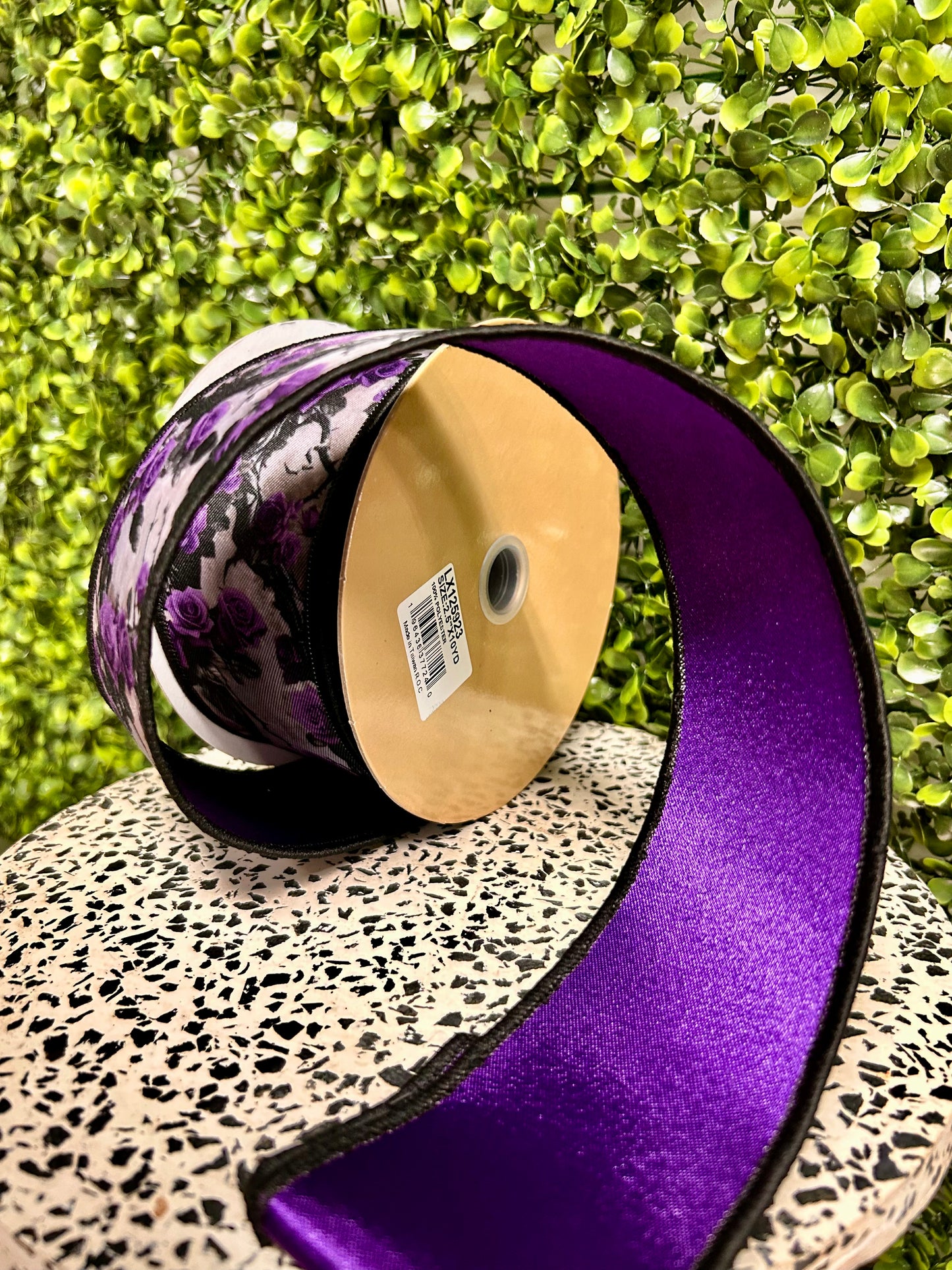 2.5 Inch By 10 Yards Violet And Lilac Roses And Vines Fused Ribbon