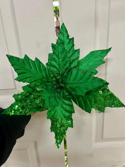 18 Inch Emerald Green Velvet Poinsettia Stem