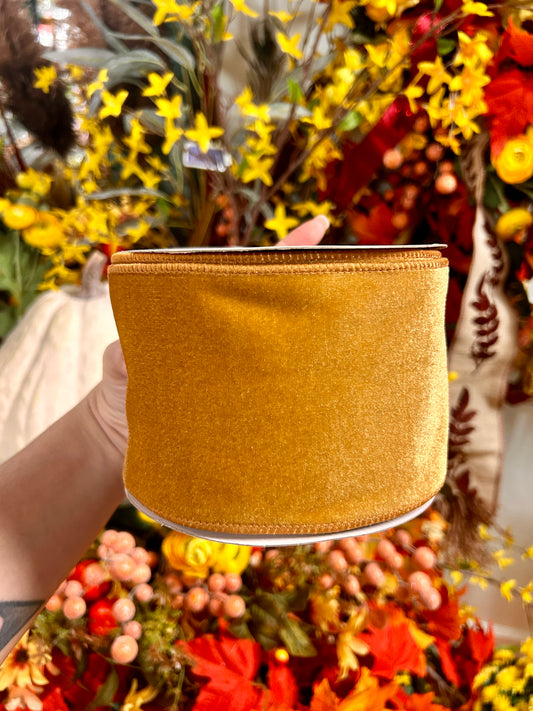 4 Inch By 10 Yard Antique Gold Deluxe Velvet With Satin Backing Ribbon