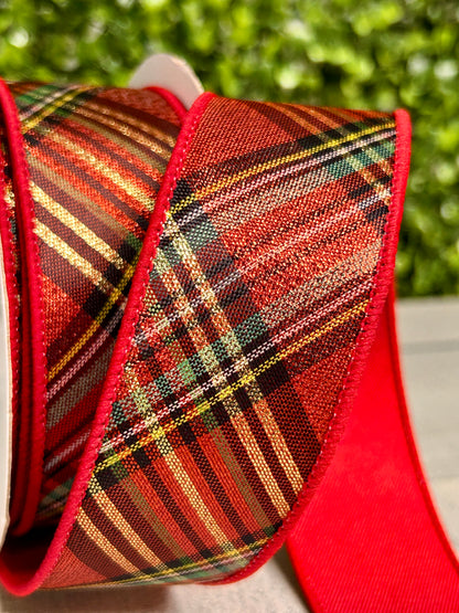 1.5 Inch By 10 Yard Metallic Plaid Diagonal Fused Ribbon