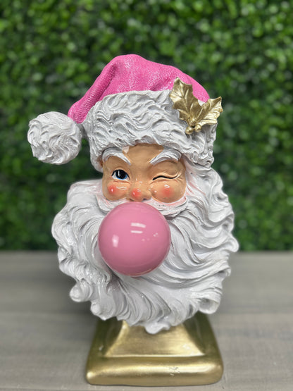 12.5 Inch Pink And White Resin Santa With Bubble Gum