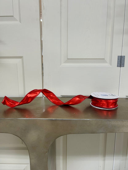 1.5 Inch By 10 Yard Cherry Red Metallic Faux Leather Ribbon