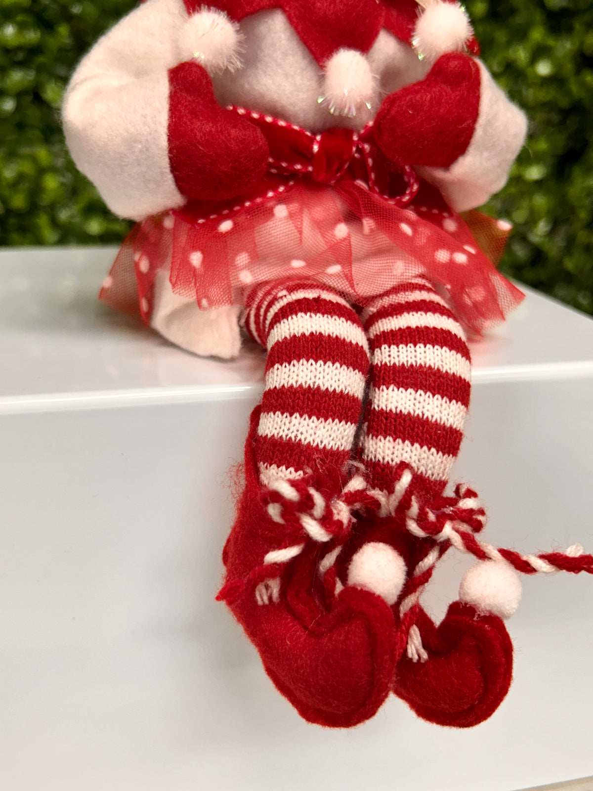 9 Inch Red And White Velvet Bendable Peppermint Elf Ornament Two Styles