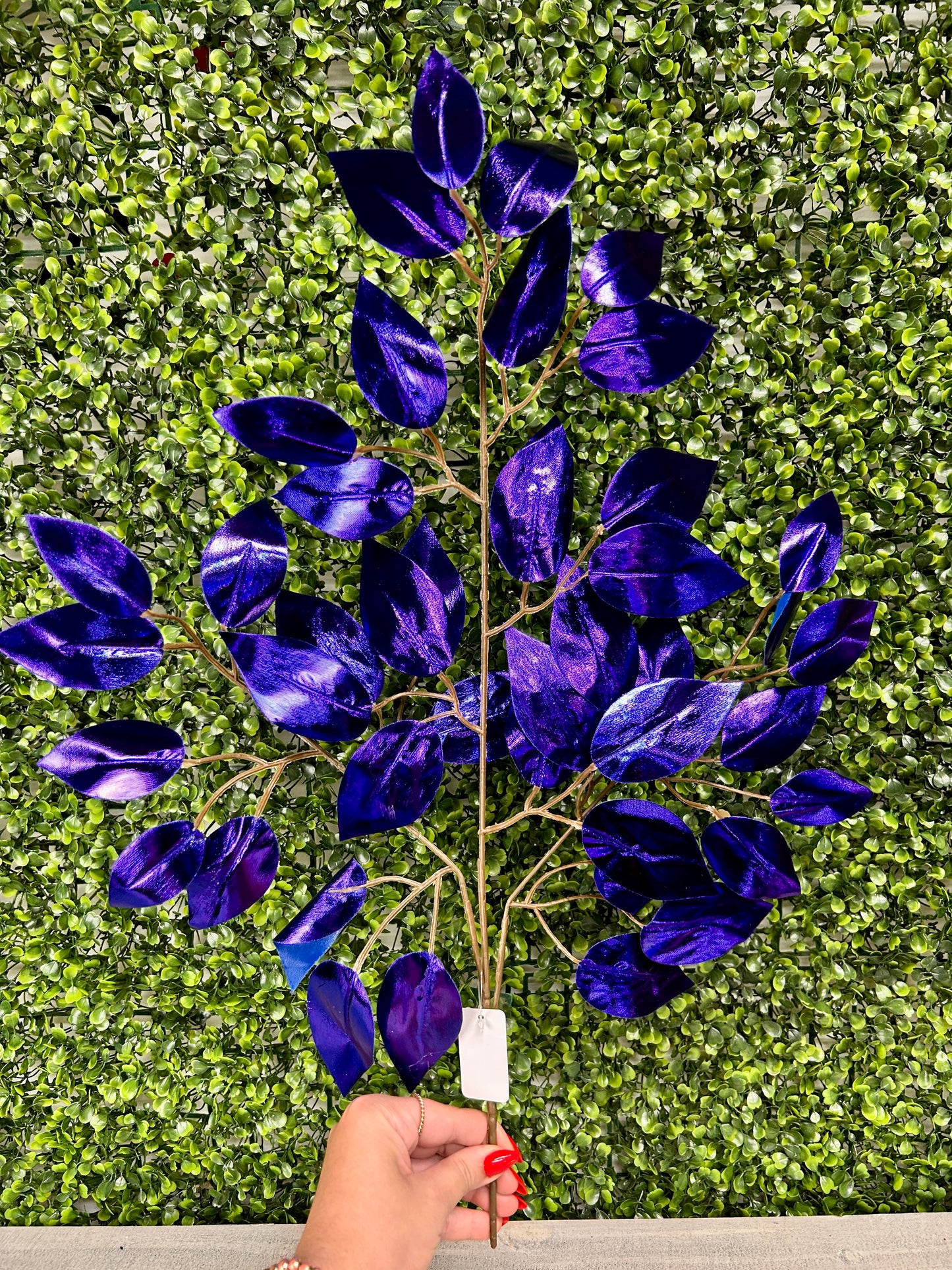 23 Inch Royal Blue Metallic Ficus Spray