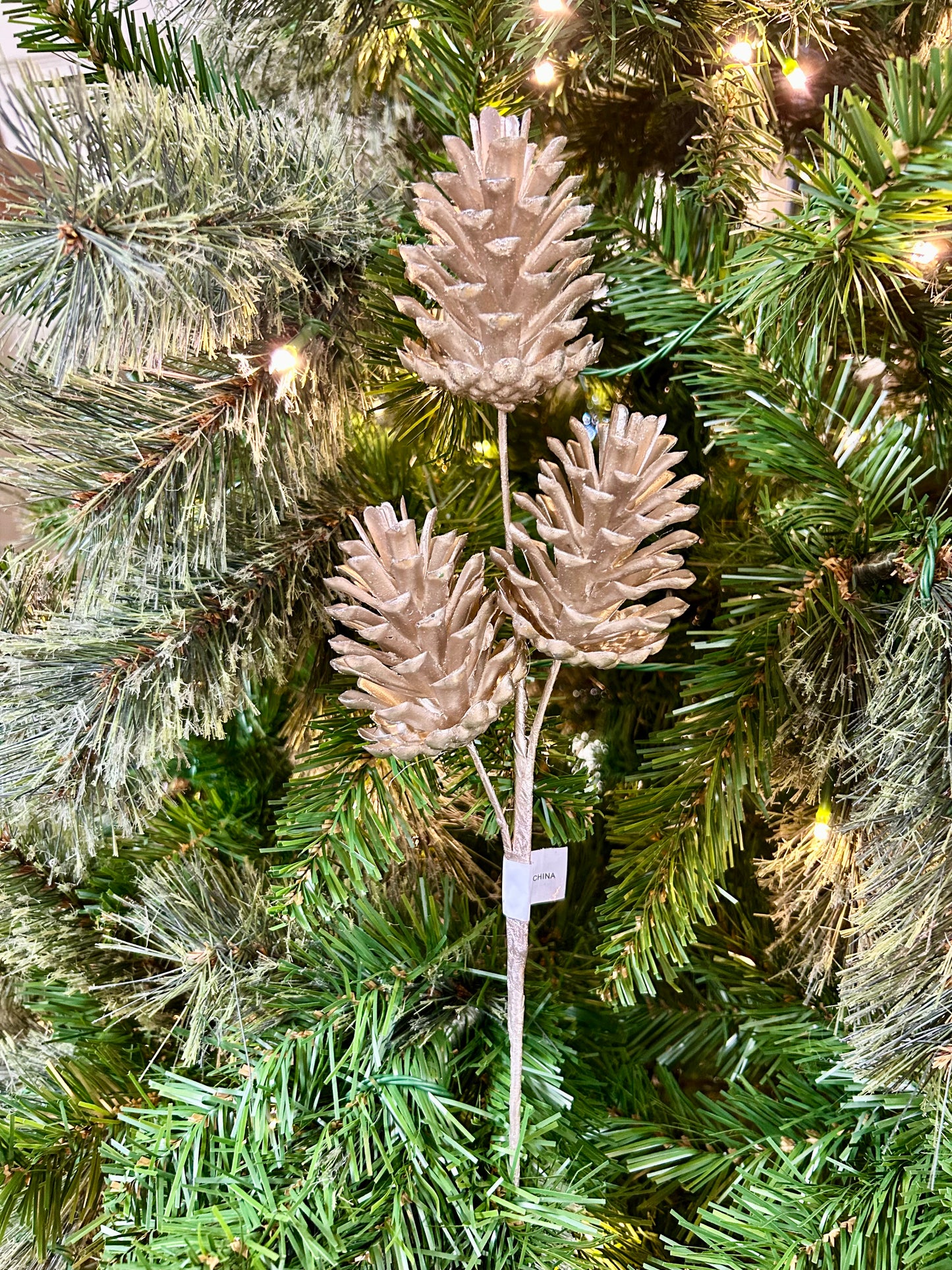 17 Inch Champagne Artificial Pinecone Spray