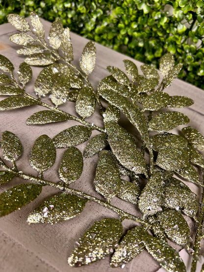 21 Inch Dark Sage Green Glitter Honey Locust Spray